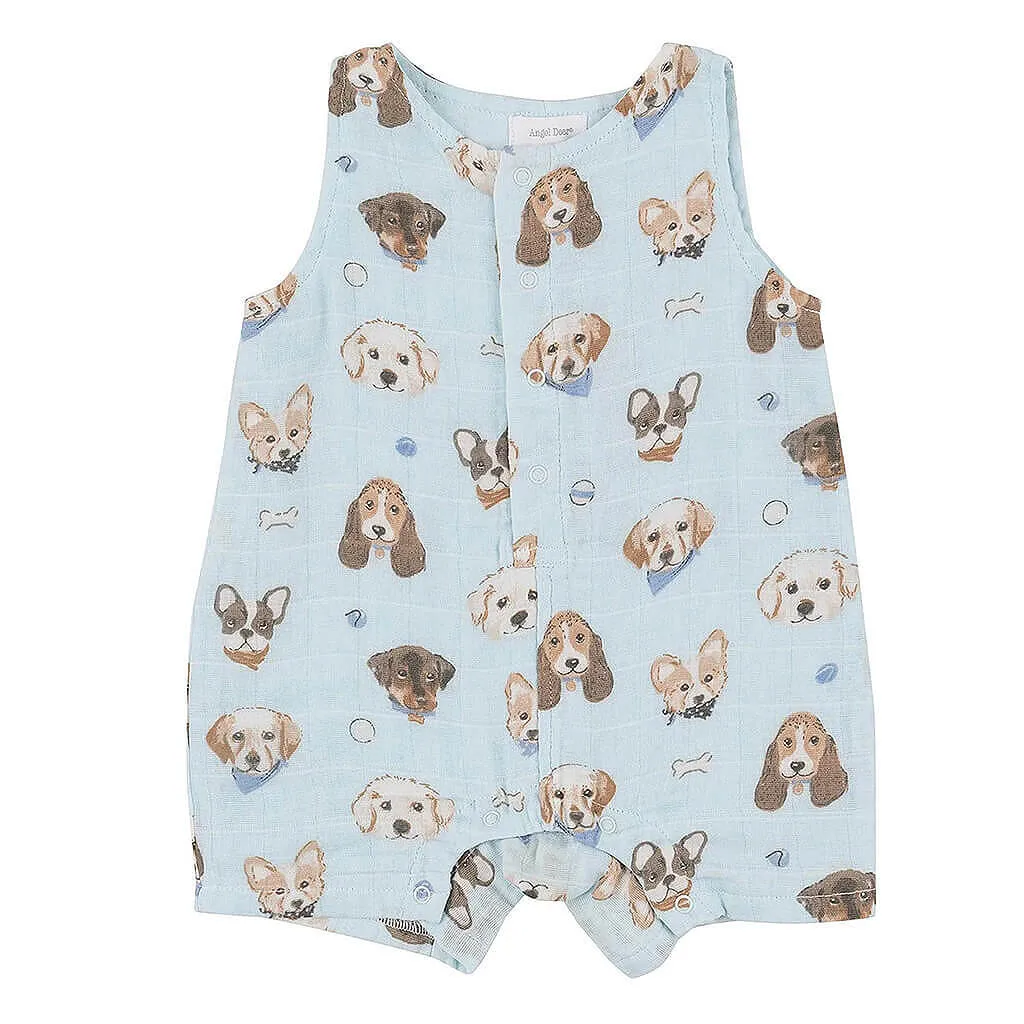 Sleeveless Shortie Romper  Vintage Puppy Faces