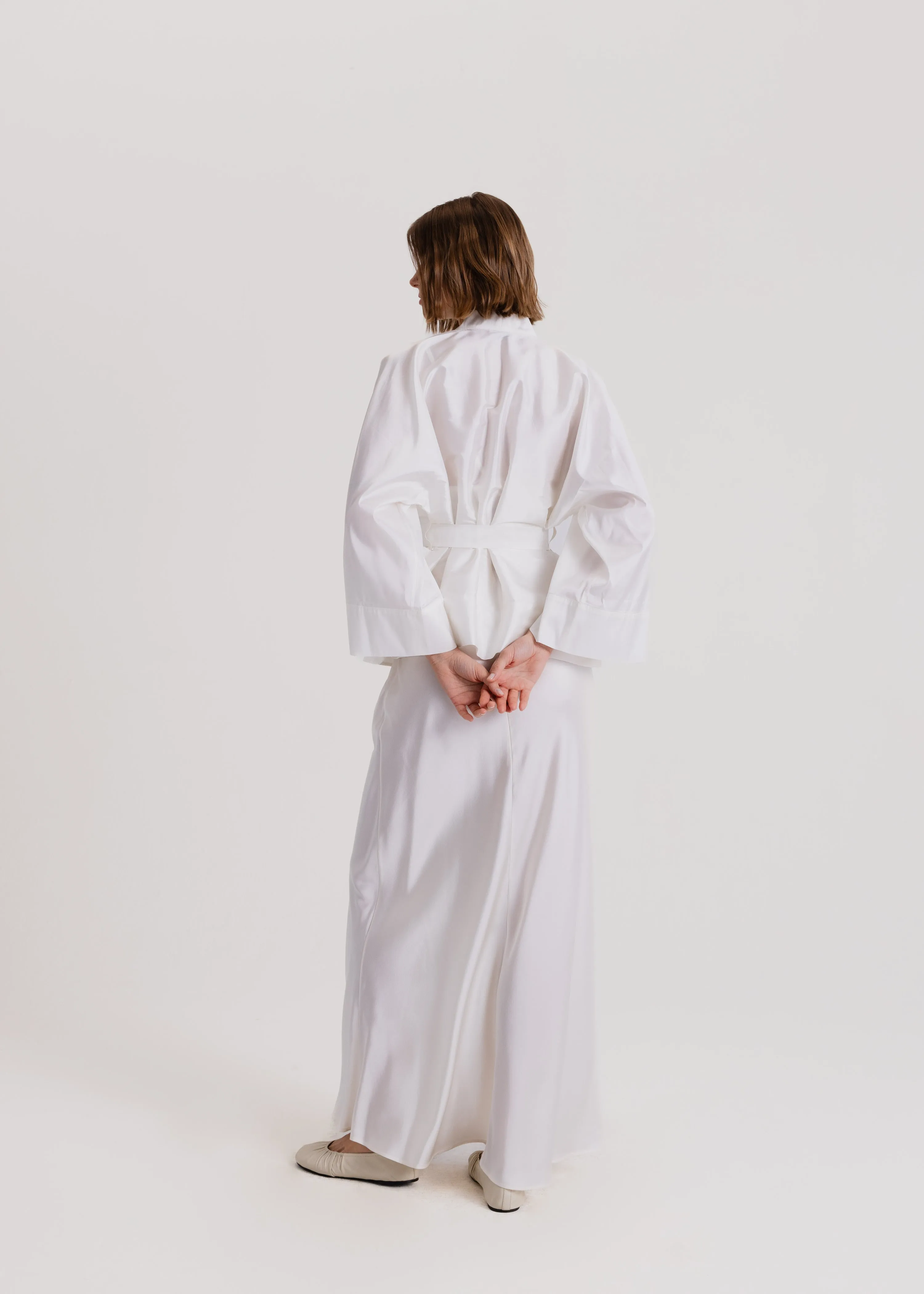 Taffeta Kimono Jacket in Milk White