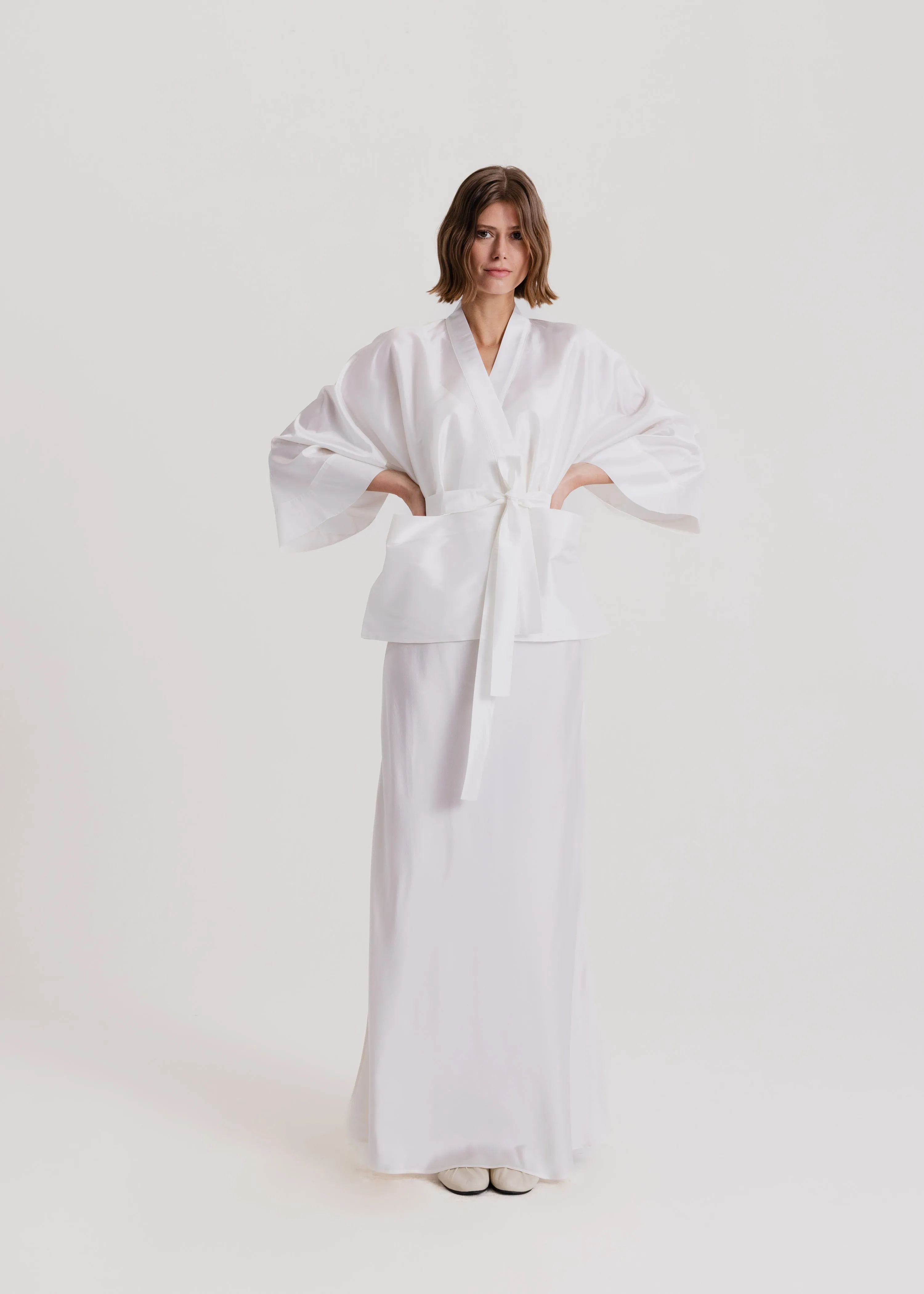 Taffeta Kimono Jacket in Milk White