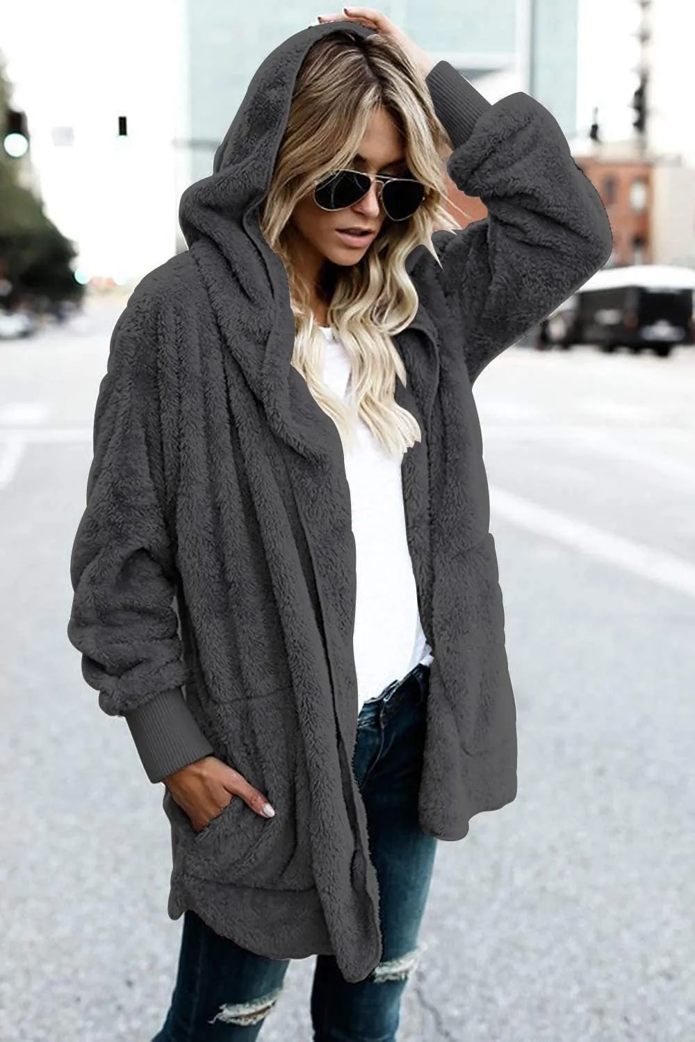 Teddy Bear Coat Hooded Jacket with Pockets