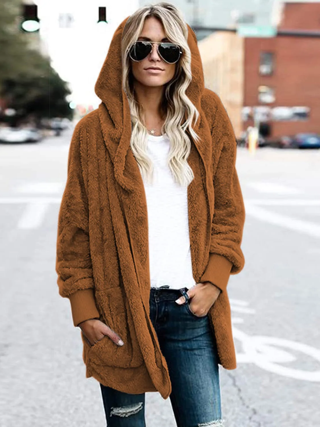 Teddy Bear Coat Hooded Jacket with Pockets