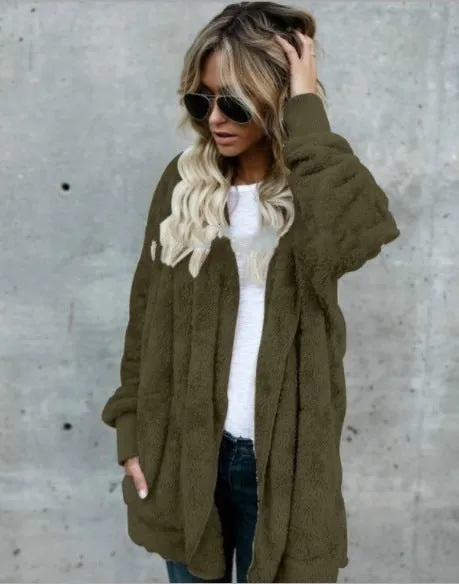 Teddy Bear Coat Hooded Jacket with Pockets