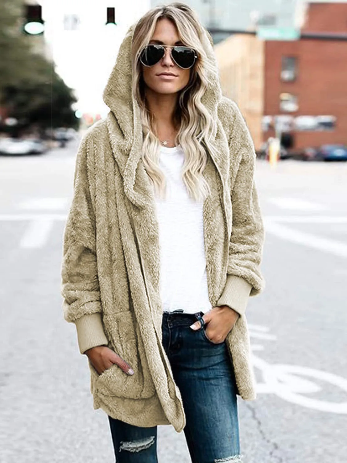 Teddy Bear Coat Hooded Jacket with Pockets