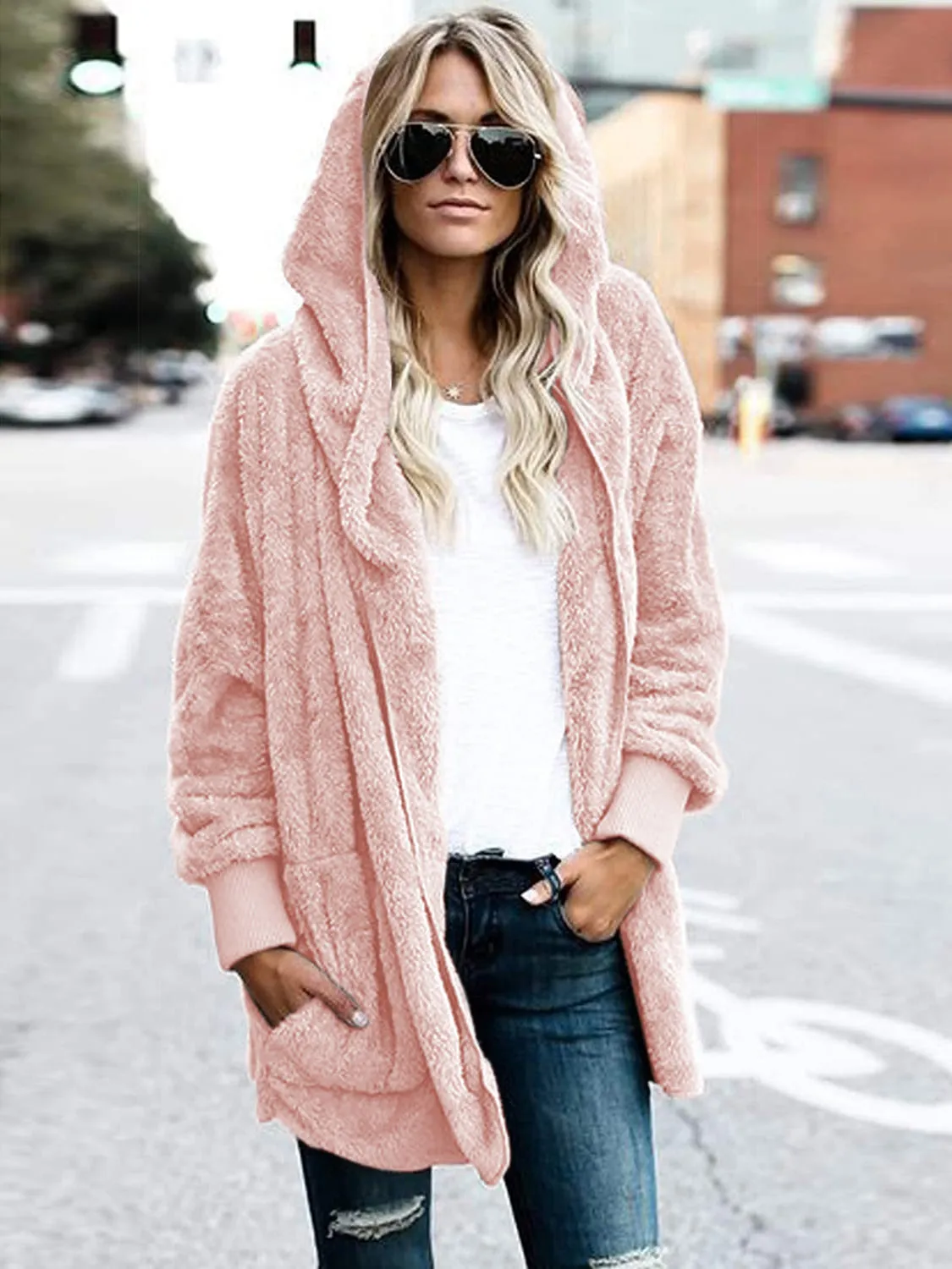 Teddy Bear Coat Hooded Jacket with Pockets