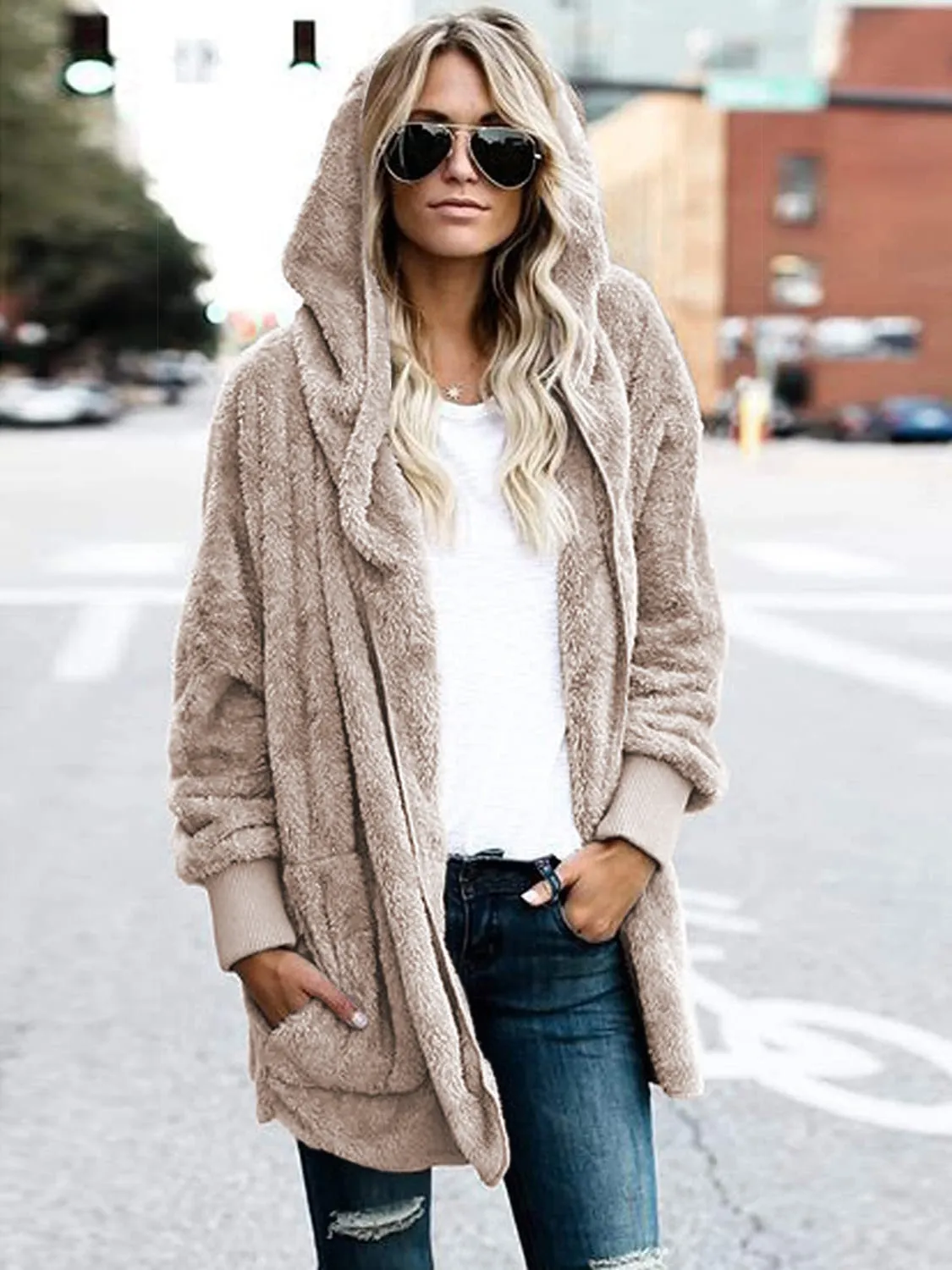 Teddy Bear Coat Hooded Jacket with Pockets