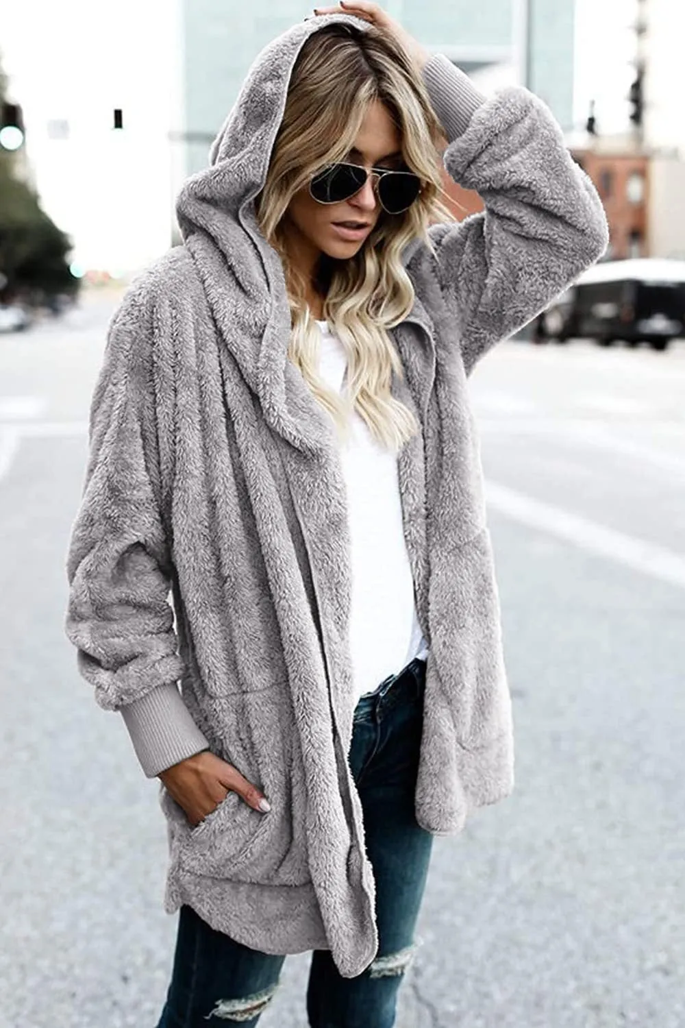 Teddy Bear Coat Hooded Jacket with Pockets