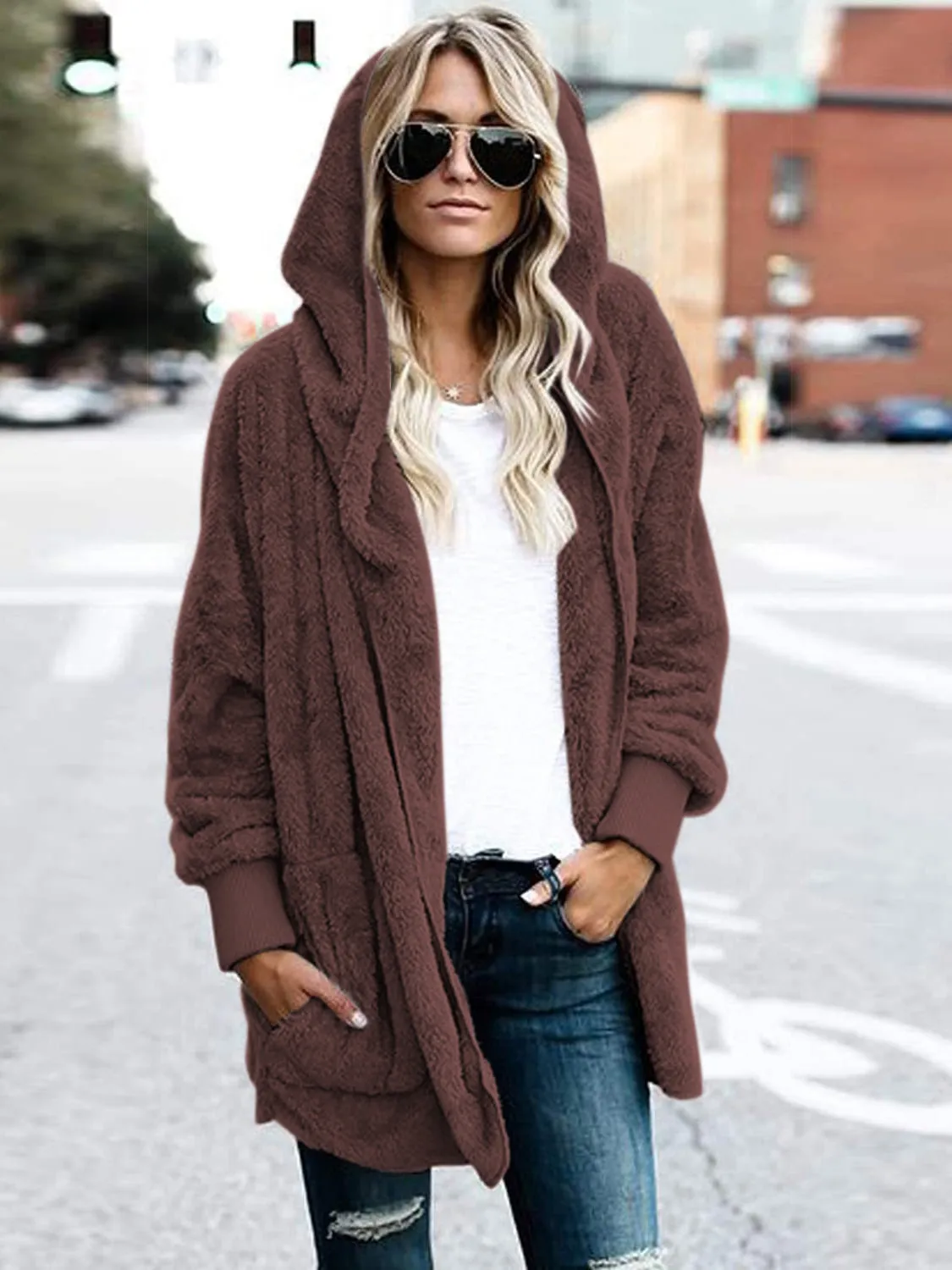 Teddy Bear Coat Hooded Jacket with Pockets