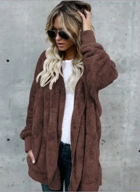 Teddy Bear Coat Hooded Jacket with Pockets