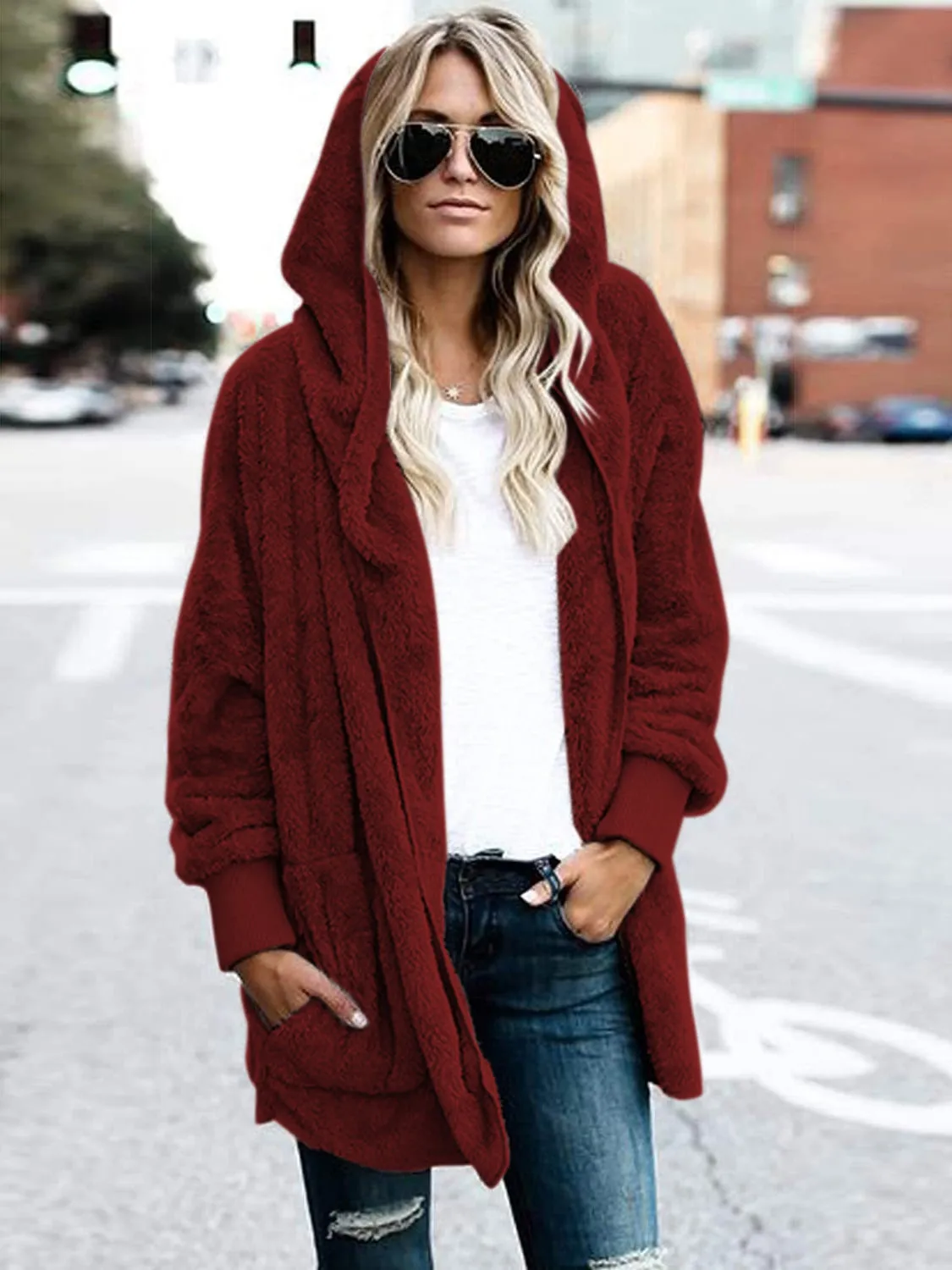 Teddy Bear Coat Hooded Jacket with Pockets