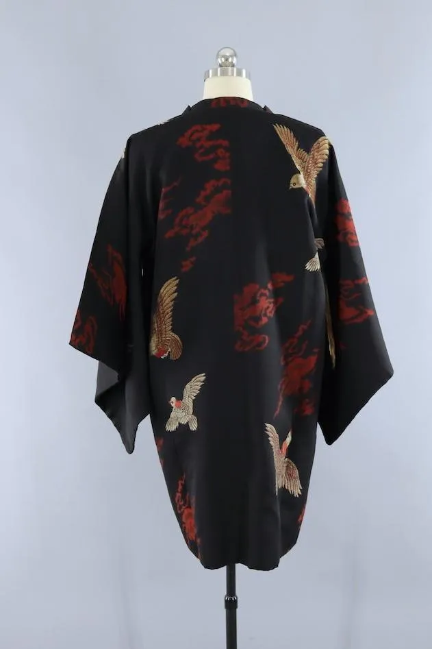 Vintage 1940s Silk Kimono Coat Cardiagn / Flying Gold Birds