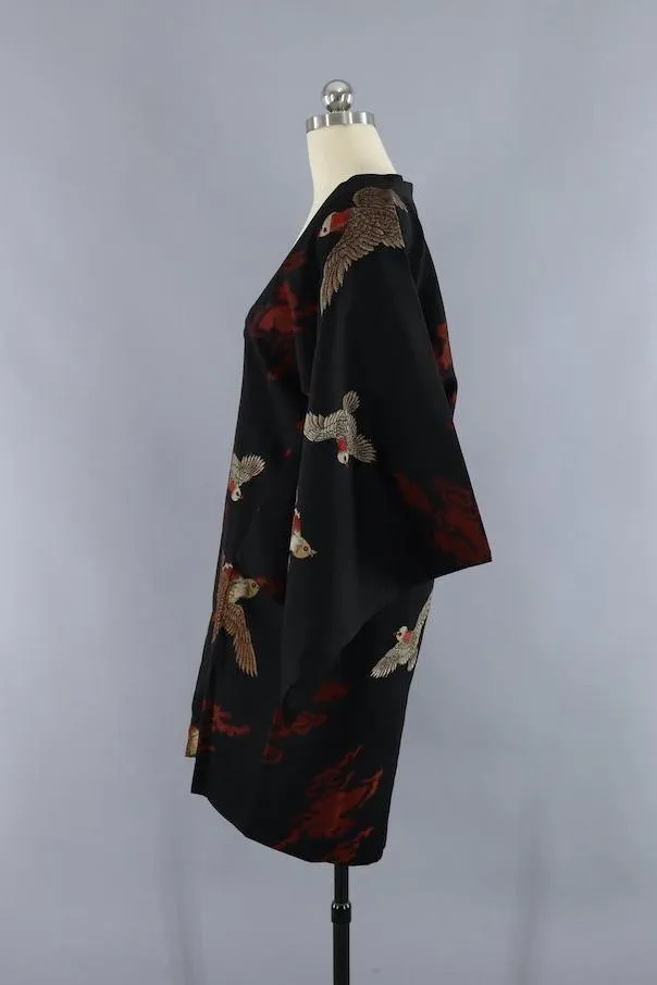 Vintage 1940s Silk Kimono Coat Cardiagn / Flying Gold Birds