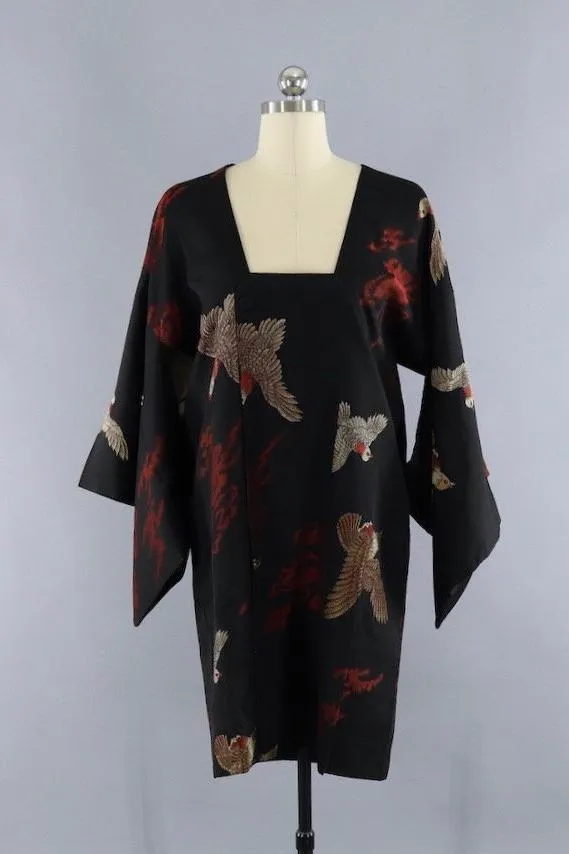 Vintage 1940s Silk Kimono Coat Cardiagn / Flying Gold Birds