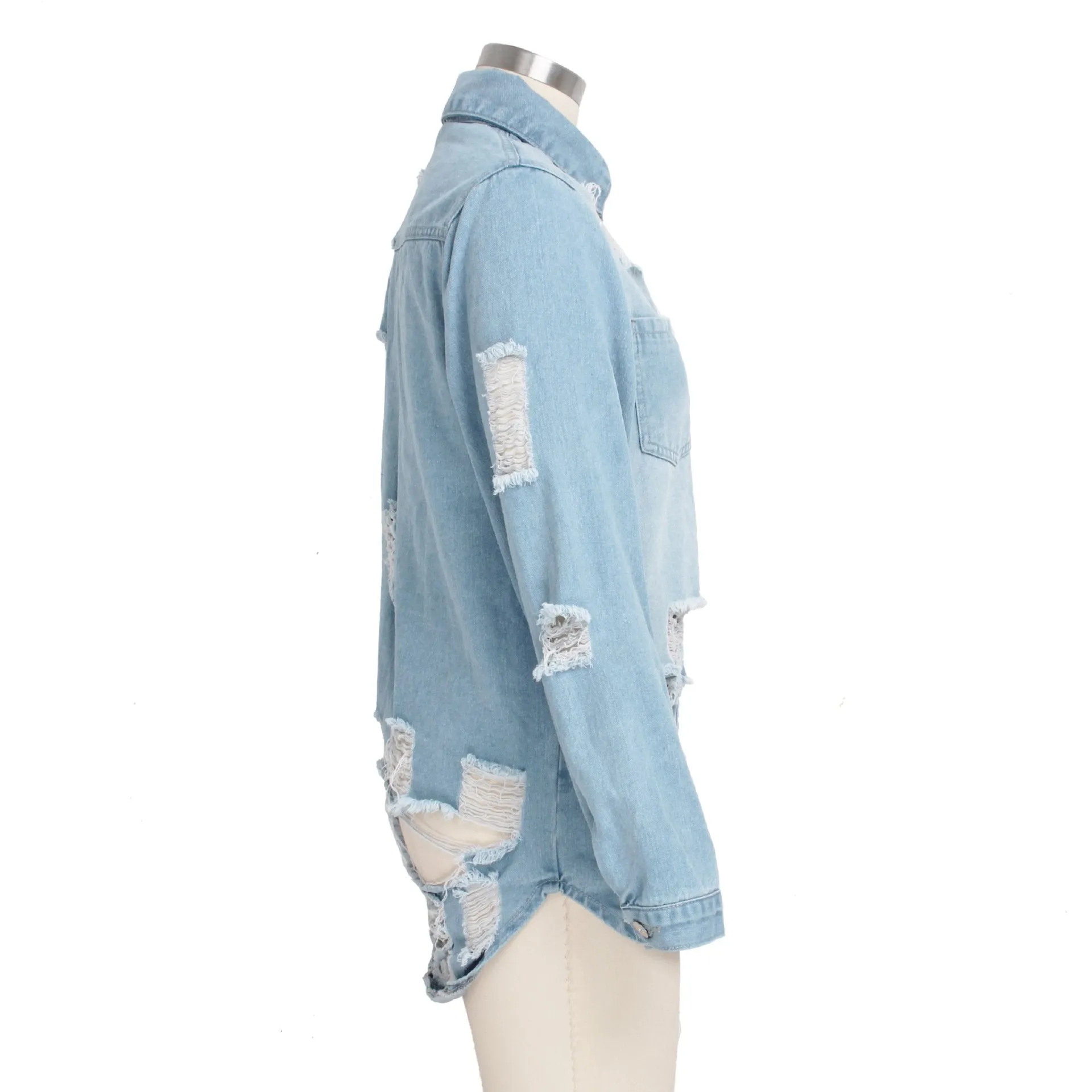 Women fashion turn-down collar hollow denim coats & jackets