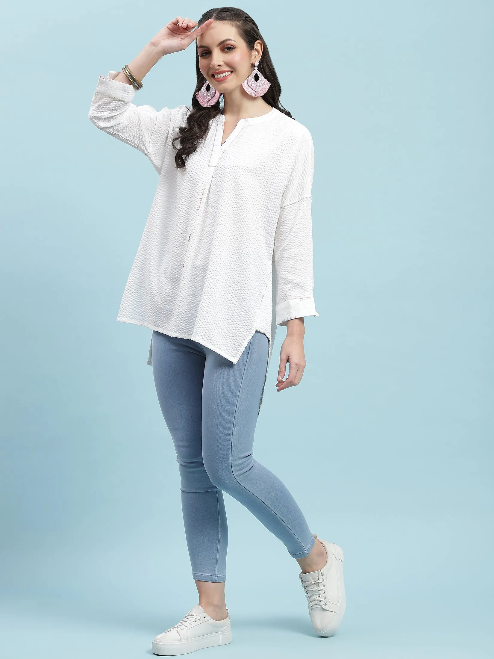 Women White Solid Boxy Tunic