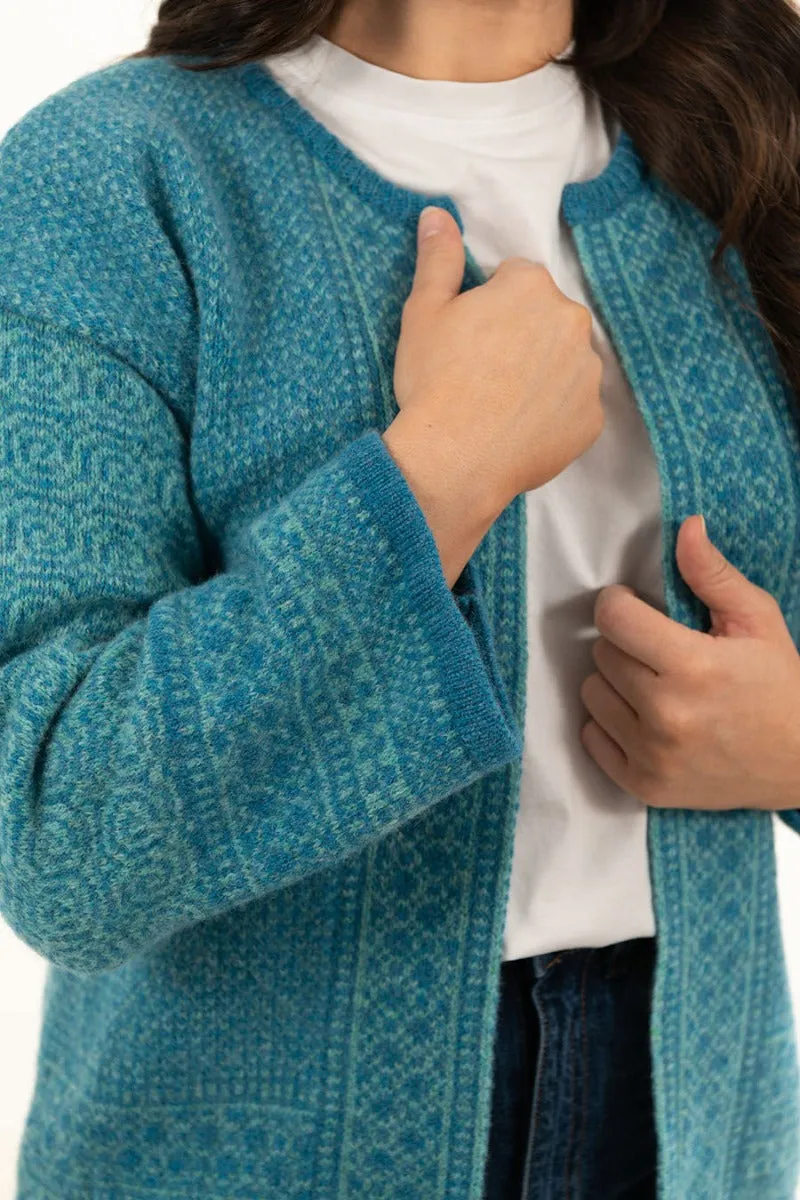 Womens Fair isle Towie Kimono Cardigan / Coatigan - Turquoise