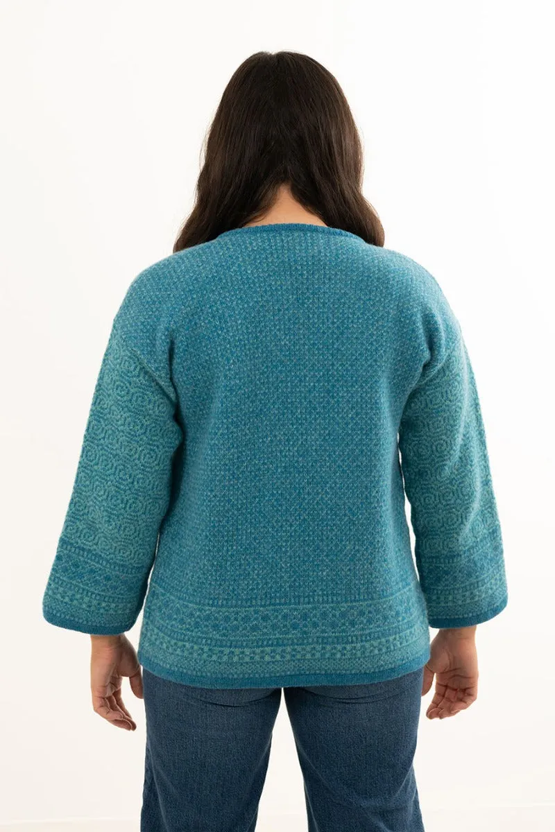 Womens Fair isle Towie Kimono Cardigan / Coatigan - Turquoise