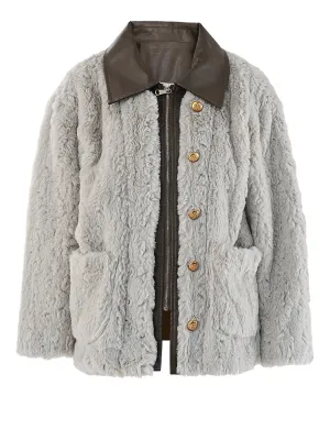 Women's Grey Faux Leather & Faux Fur Jacket | Zip-Up Elegance